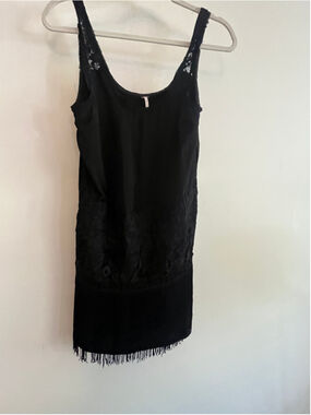 Women's Free People Black Lace Fringe Tank Top Size 2